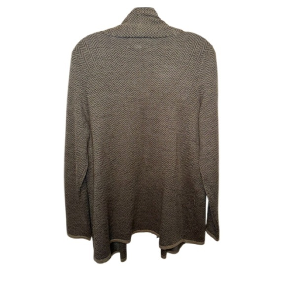 Cynthia Rowley Grey Herringbone Merino Wool Blend Cardigan Sz Large Lagenlook - Picture 2 of 7